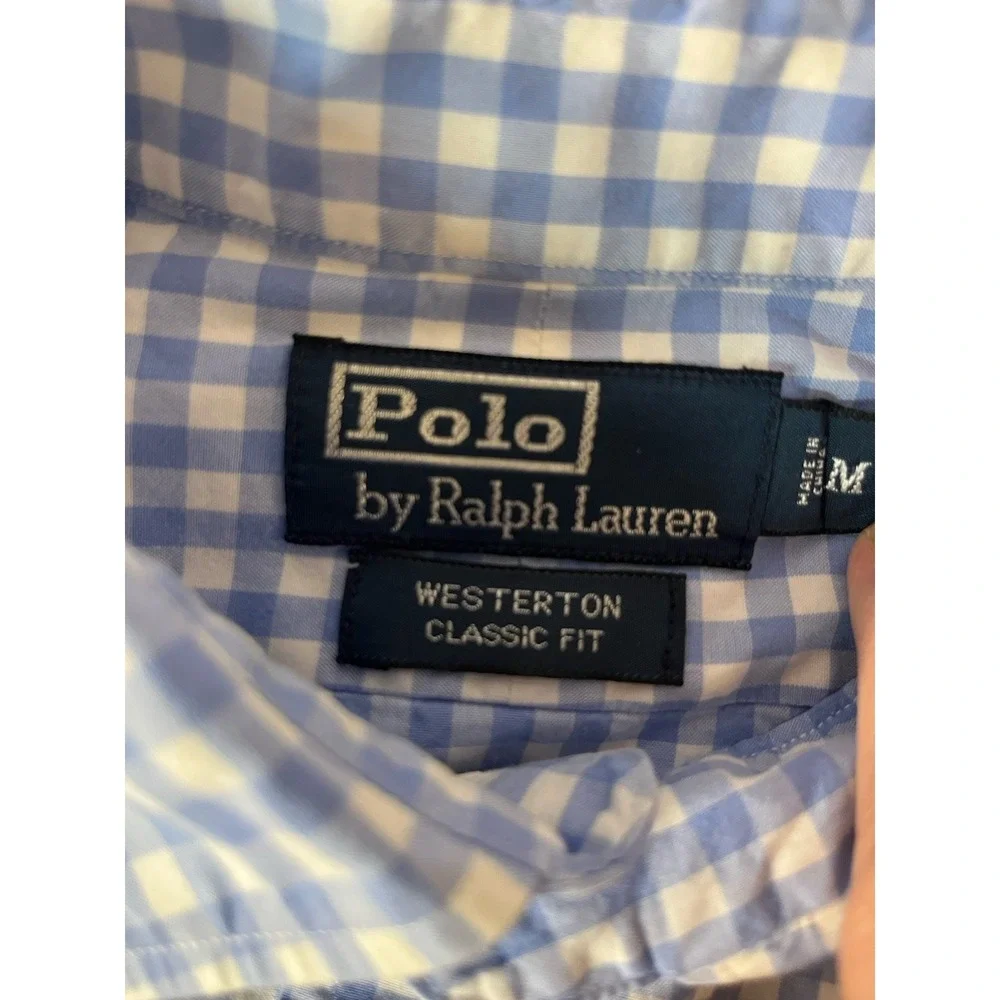 Polo Ralph Lauren Button Down Mens Medium Blue Gingham Westerton Classic Fit‎